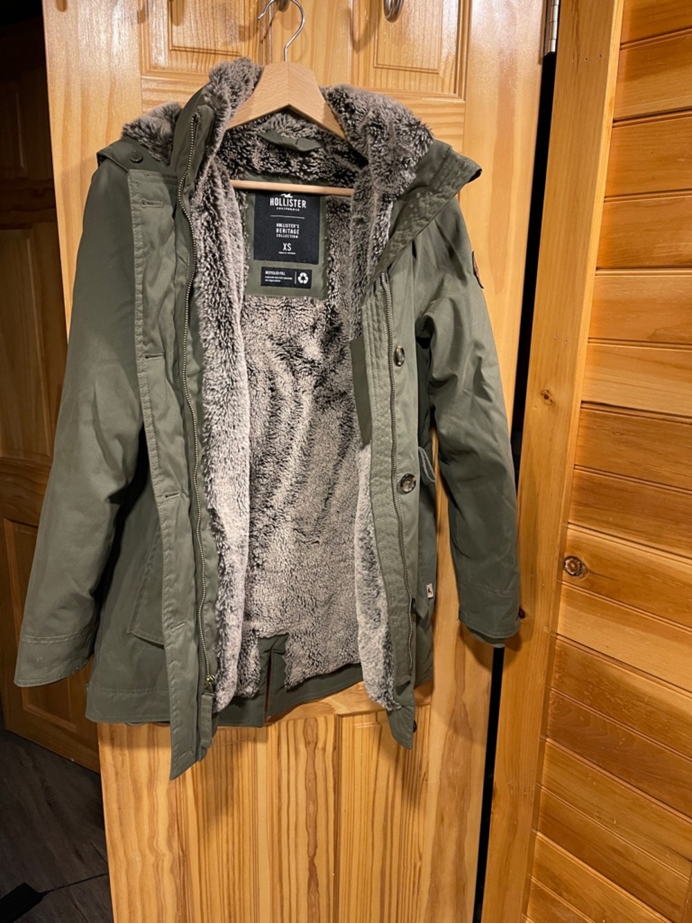 Hollister Olive Utility Jacket with Sherpa Hood Lining